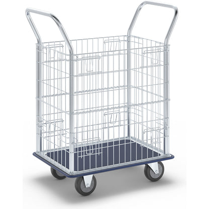 Mesh trolley, zinc plated mesh sides, with stainless steel push handles, max. load 220 kg.