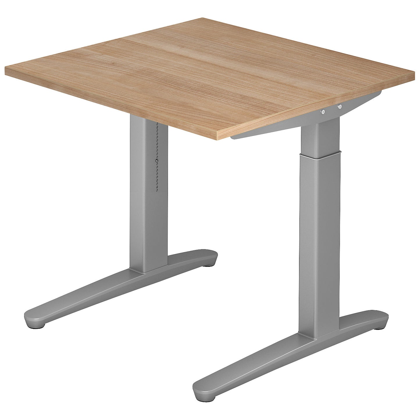 ANNY - Desk with C-foot frame, height adjustable 650 - 850 mm, width 800 mm, walnut finish / white aluminium.