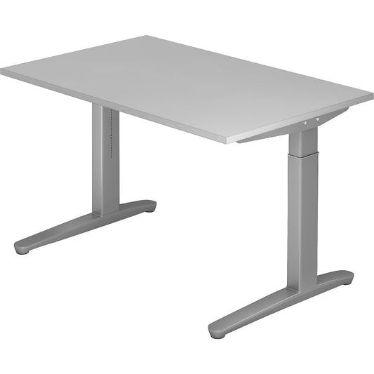 ANNY - Desk with C-foot frame, height adjustable 650 - 850 mm, width 1200 mm, light grey / white aluminium.