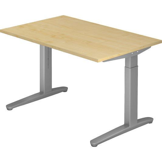 ANNY - Desk with C-foot frame, height adjustable 650 - 850 mm, width 1200 mm, maple finish / white aluminium.