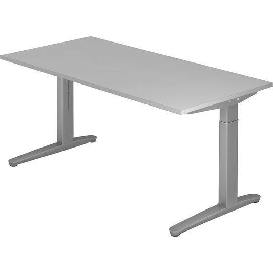 ANNY - Desk with C-foot frame, height adjustable 650 - 850 mm, width 1600 mm, light grey / white aluminium.