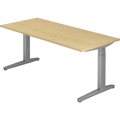 ANNY - Desk with C-foot frame, height adjustable 650 - 850 mm, width 1800 mm, maple finish / white aluminium.
