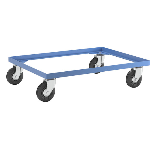 Steel wheeled base, with solid rubber tyres, max. load 250 kg, platform 810 x 610 mm.