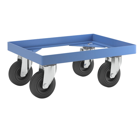 Steel wheeled base, with solid rubber tyres, max. load 250 kg, platform 410 x 310 mm.