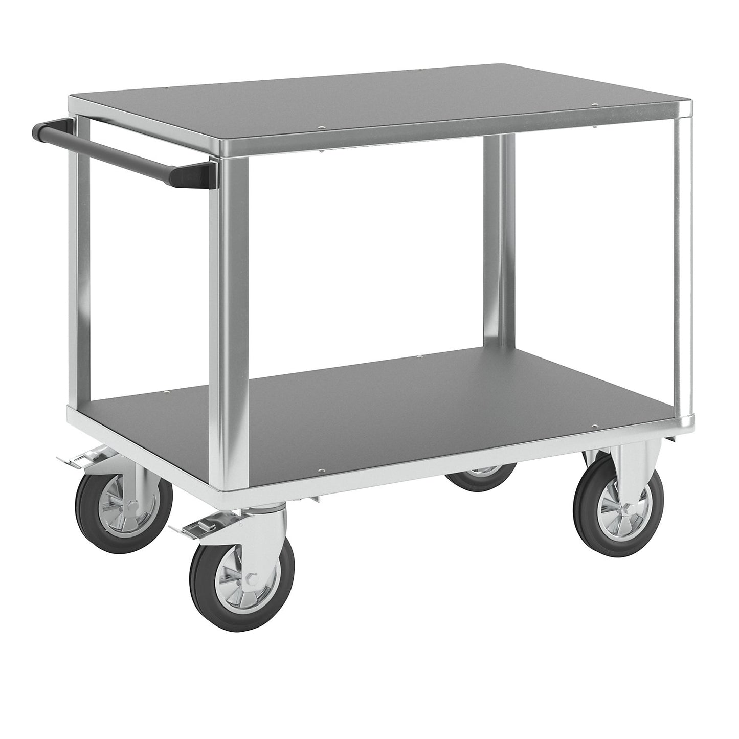 Assembly trolley, max. load 1000 kg, 2 shelves made of phenolic plywood, shelf 1050 x 700 mm, zinc plated frame.