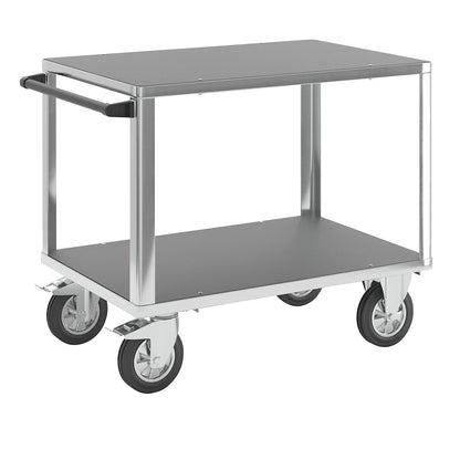 Assembly trolley, max. load 1000 kg, 2 shelves made of phenolic plywood, shelf 1050 x 700 mm, zinc plated frame.