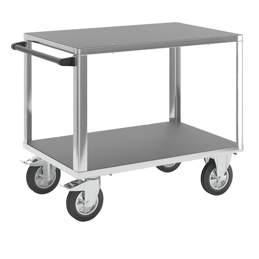 Assembly trolley, max. load 1000 kg, 2 shelves made of phenolic plywood, shelf 1050 x 700 mm, zinc plated frame.