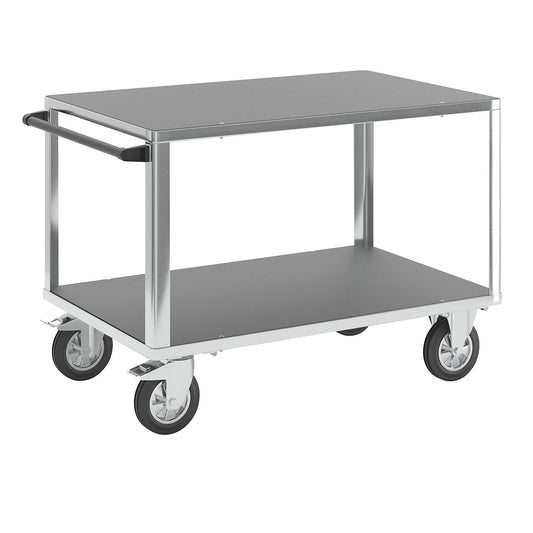 Assembly trolley, max. load 1000 kg, 2 shelves made of phenolic plywood, shelf 1250 x 800 mm, zinc plated frame.