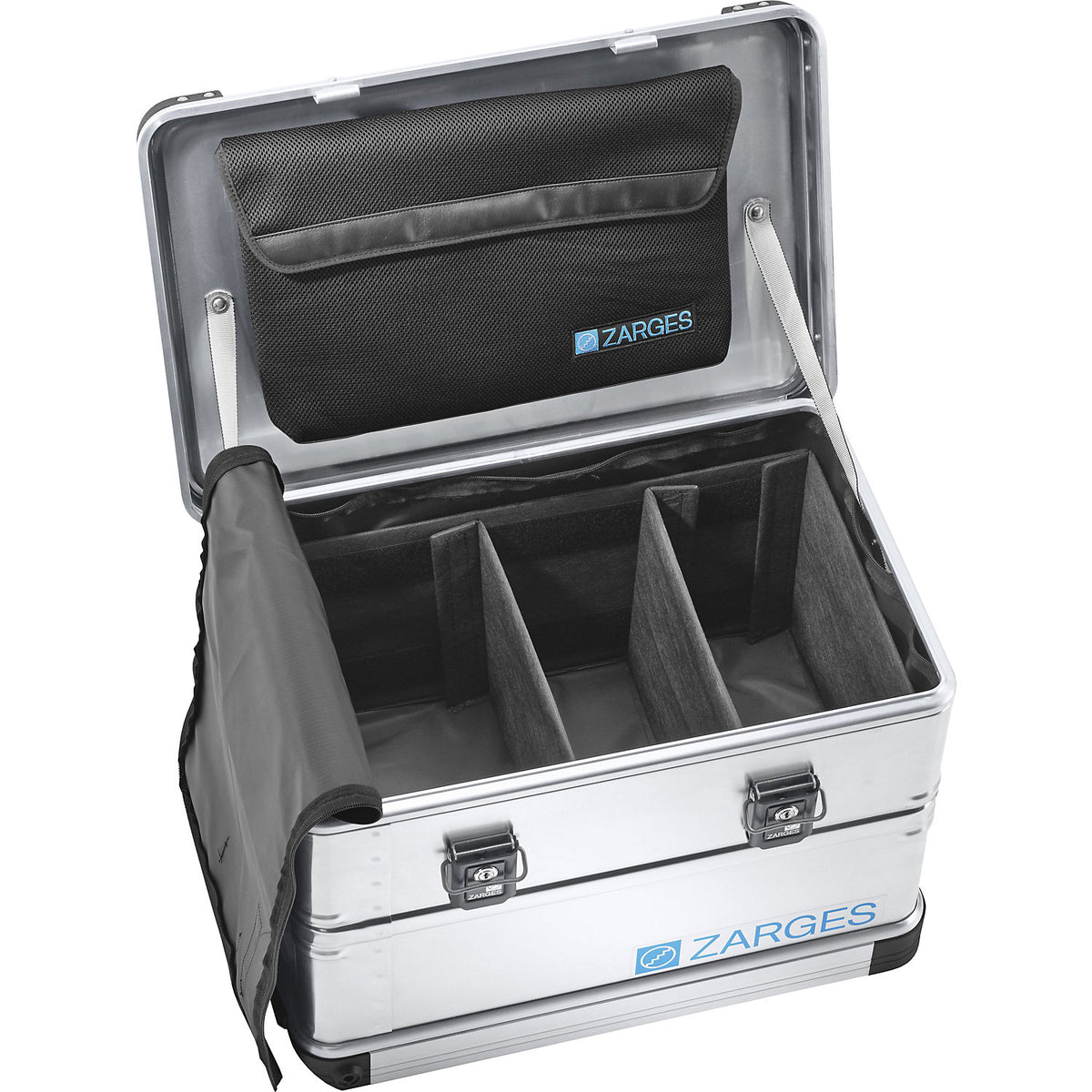 Inner pocket with cross divider, for 99 l capacity, internal dimensions LxWxH 750 x 350 x 380 mm.