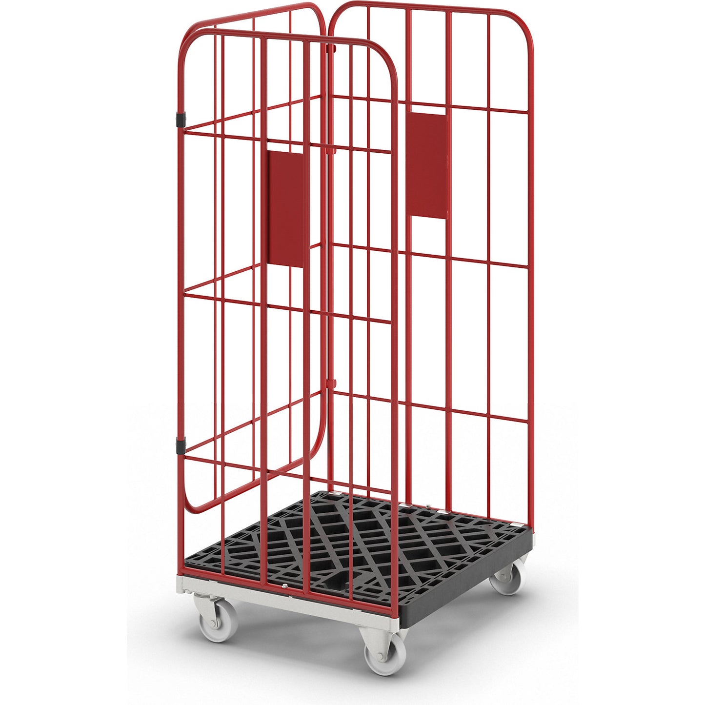 V roll container, nestable, 3-sided, flame red RAL 3000.