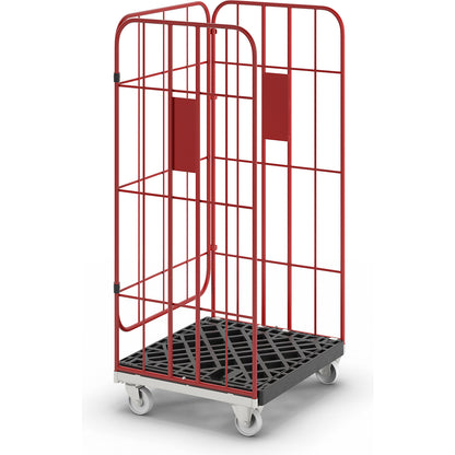 V roll container, nestable, 3-sided, flame red RAL 3000.