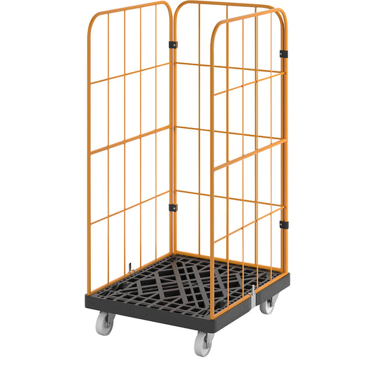 Roll container, 3-sided, height 1545 mm, jet black / daffodil yellow.