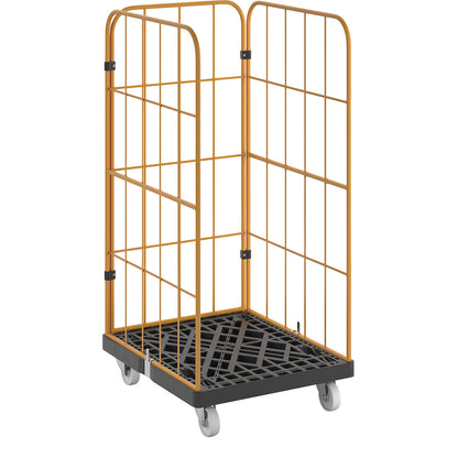 Roll container, 3-sided, height 1545 mm, jet black / daffodil yellow.