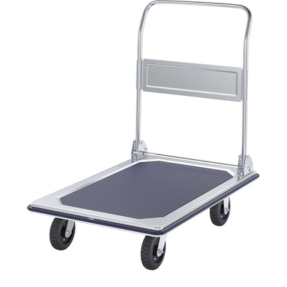 Professional platform truck, max. load 300 kg, zinc plated / chrome plated, solid rubber tyres.
