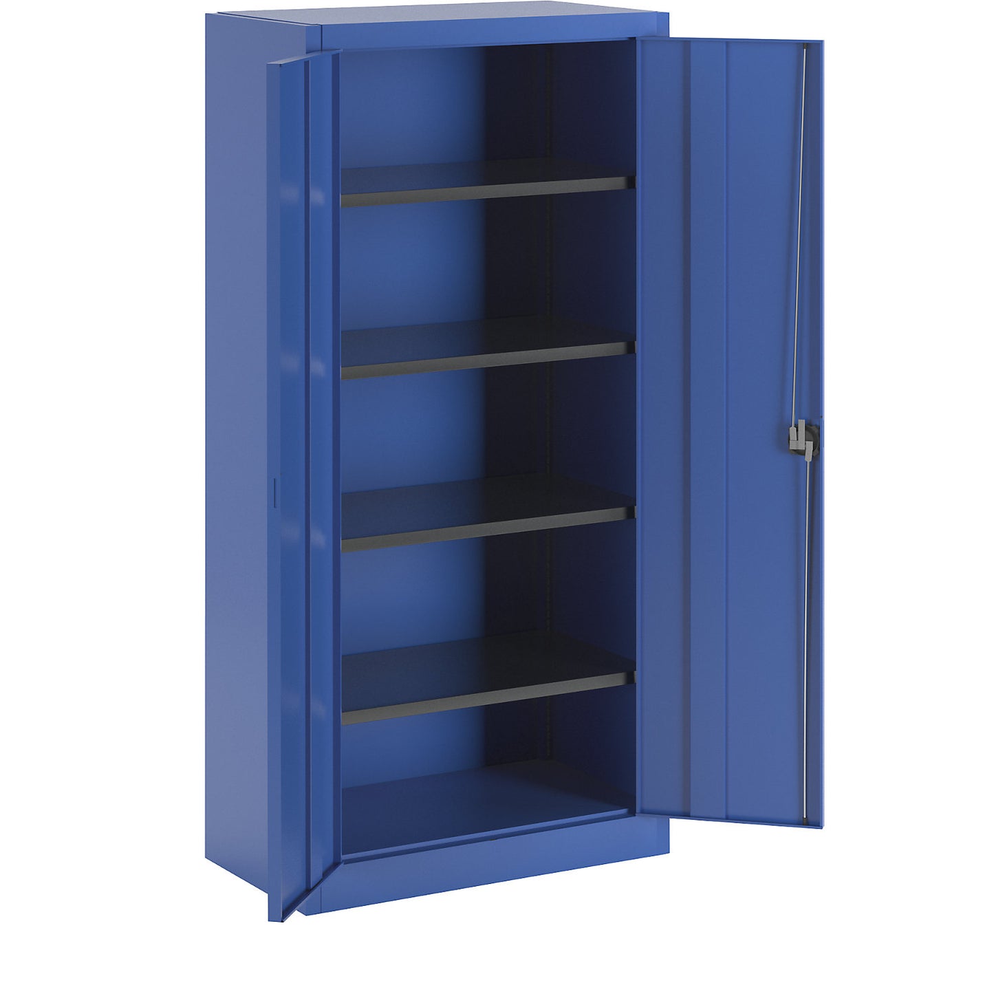 Double door cupboard, HxW (external) 1950 x 950 mm, with 4 shelves, depth 500 mm, gentian blue.