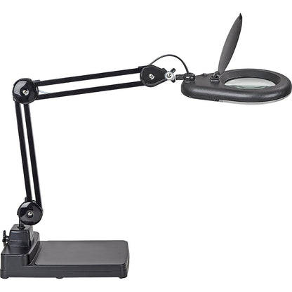 MAULviso LED magnifying lamp IP54, arm length 310 mm, with base, black.