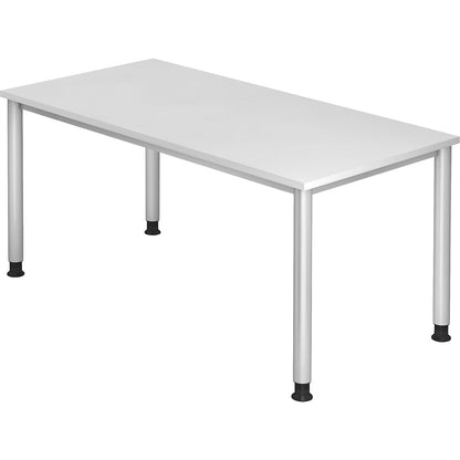 Desk, HxD 685 - 810 x 800 mm, 4 round tubular legs, width 1600 mm, aluminium silver / white.