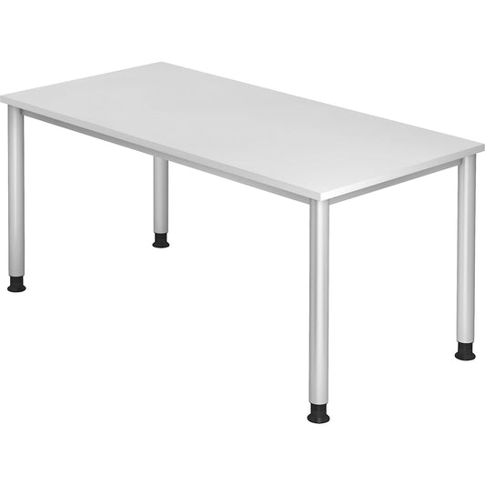Desk, HxD 685 - 810 x 800 mm, 4 round tubular legs, width 1600 mm, aluminium silver / white.