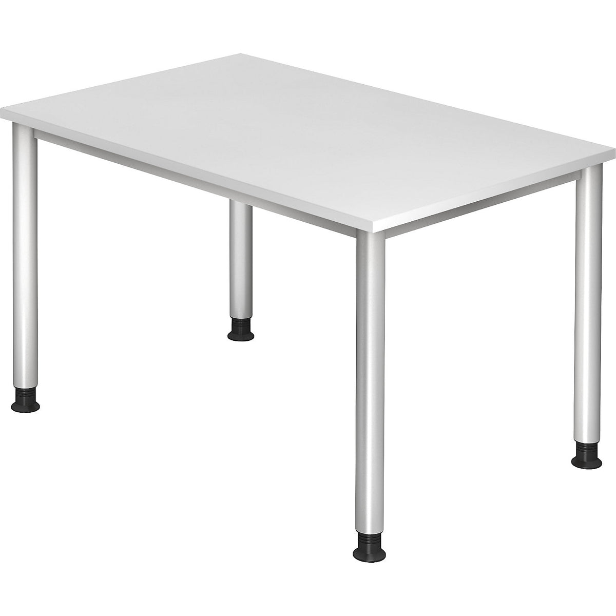 Desk, HxD 685 - 810 x 800 mm, 4 round tubular legs, width 1200 mm, aluminium silver / white.