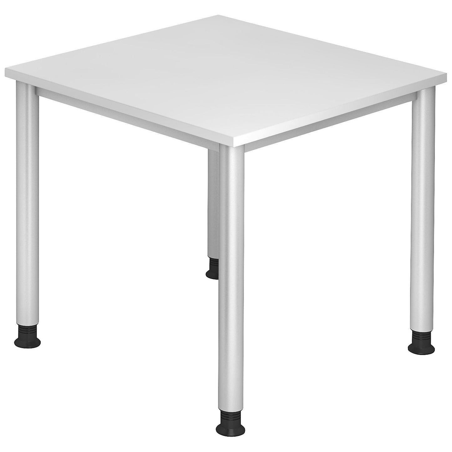 Desk, HxD 685 - 810 x 800 mm, 4 round tubular legs, width 800 mm, aluminium silver / white.