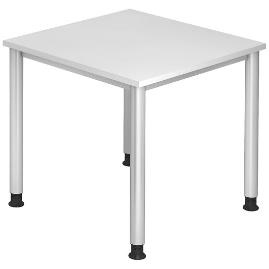 Desk, HxD 685 - 810 x 800 mm, 4 round tubular legs, width 800 mm, aluminium silver / white.