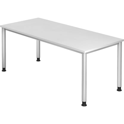 Desk, HxD 685 - 810 x 800 mm, 4 round tubular legs, width 1800 mm, aluminium silver / white.