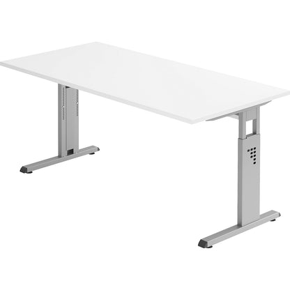Desk with C-foot frame, height adjustable 680 - 760 mm, depth 800 mm, width 1600 mm, white.