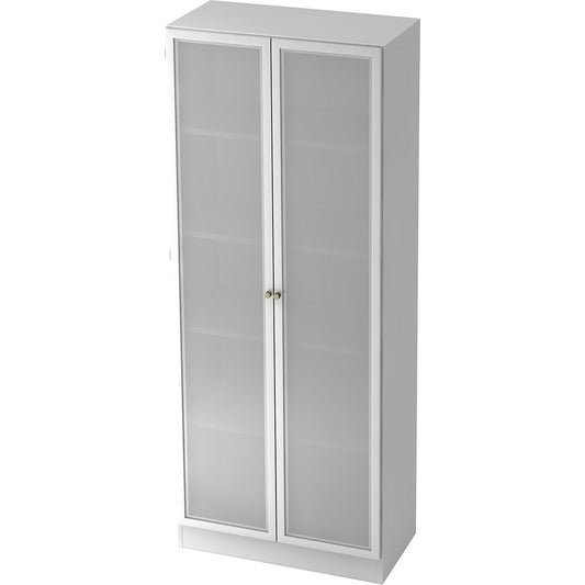 Glass door cupboard, 4 shelves, WxD 800 x 420 mm, white.