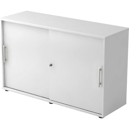 Sliding door cupboard, each with 1 shelf and 1 partition, HxWxD 748 x 1200 x 400 mm, white.