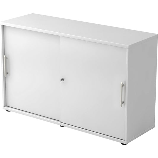 Sliding door cupboard, each with 1 shelf and 1 partition, HxWxD 748 x 1200 x 400 mm, white.