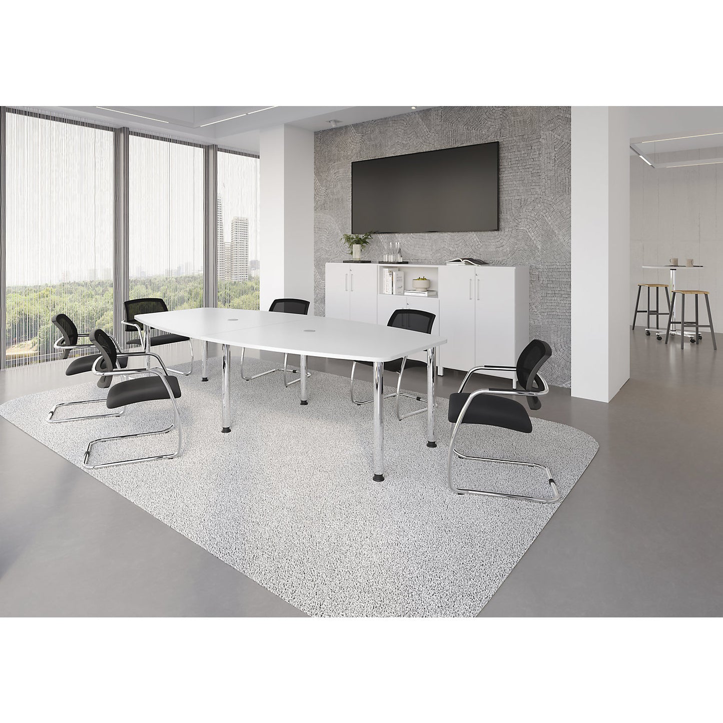 Conference table, frame with round tubular legs, for 10 people, white.