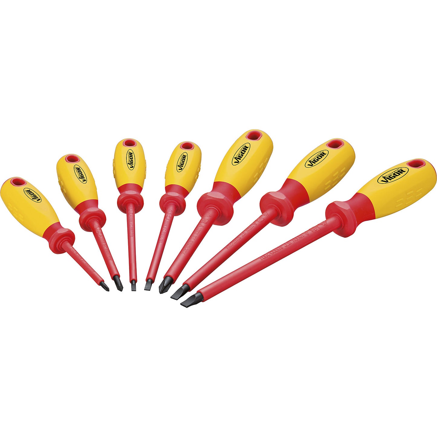 VDE screwdriver set, 7 pieces, suspension hole in the handle.