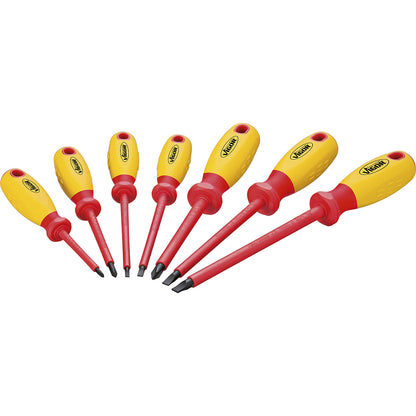 VDE screwdriver set, 7 pieces, suspension hole in the handle.