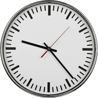Wall clock, Ø 300 mm, radio synchronised clock, white clock face, with lines.