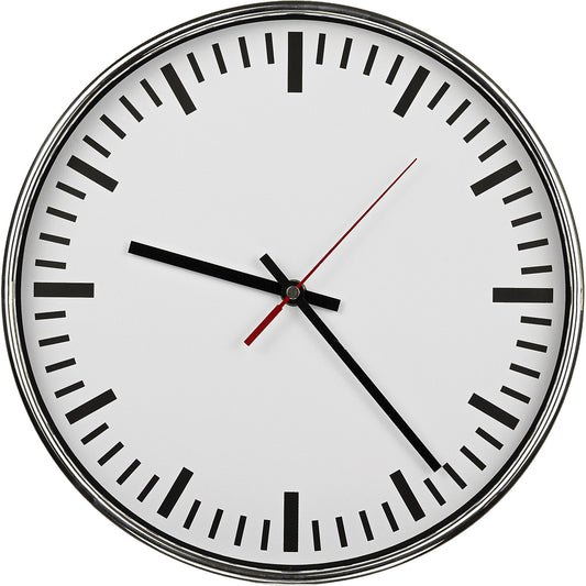 Wall clock, Ø 300 mm, quartz clock, white clock face, with lines.
