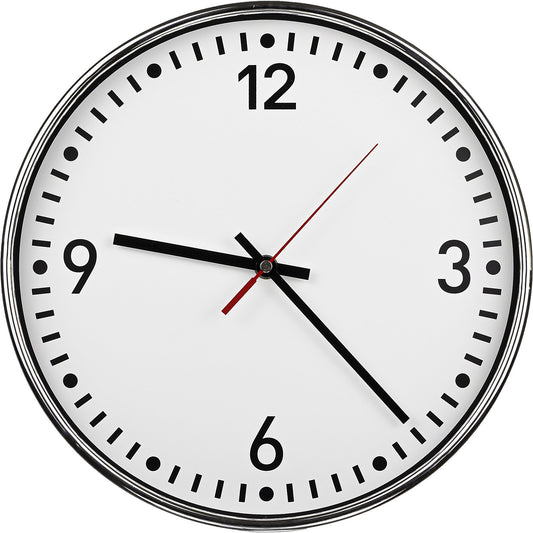Wall clock, Ø 300 mm, radio synchronised clock, white clock face, with numbers and lines.