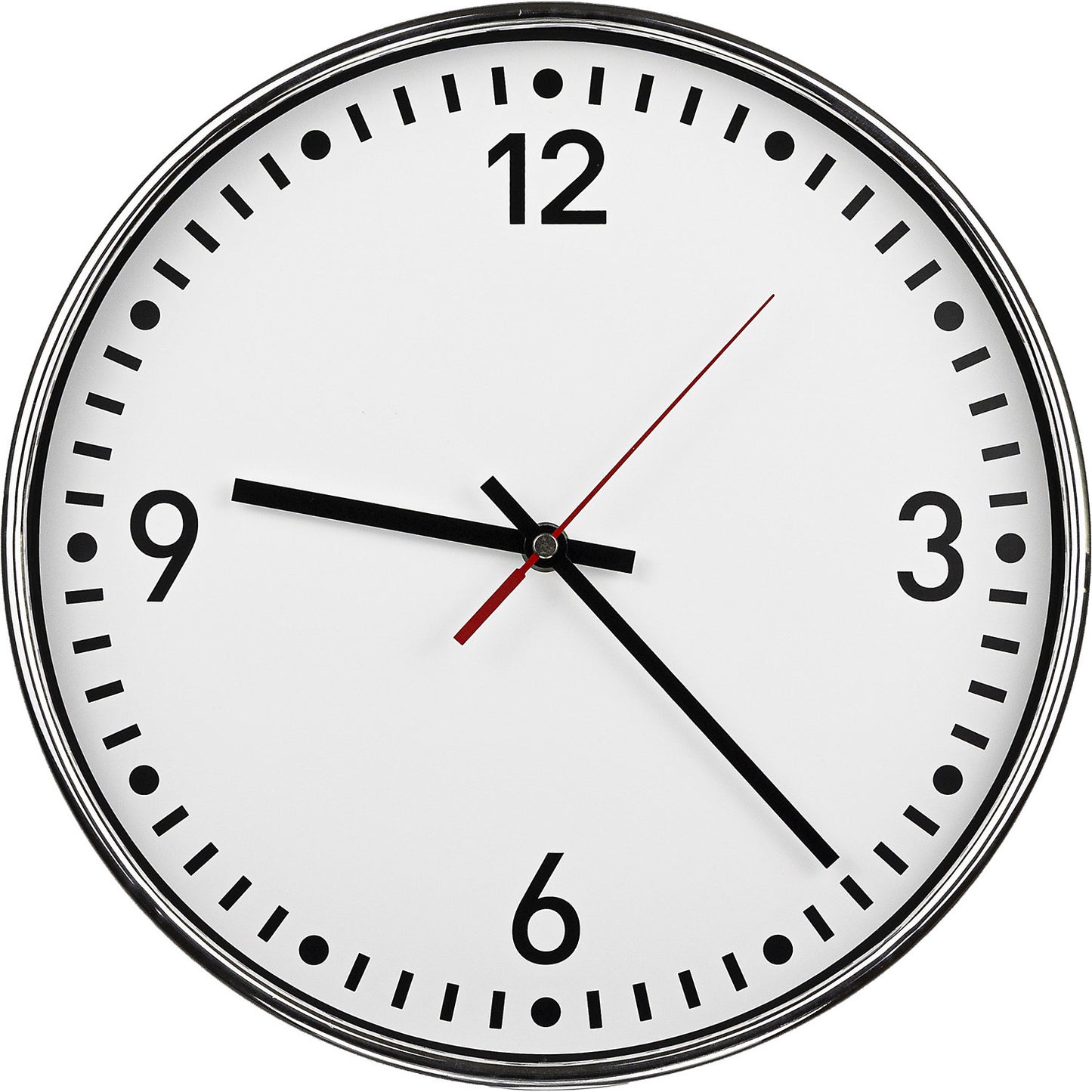 Wall clock, Ø 300 mm, quartz clock, white clock face, with numbers and lines.
