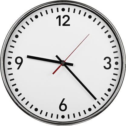 Wall clock, Ø 300 mm, quartz clock, white clock face, with numbers and lines.