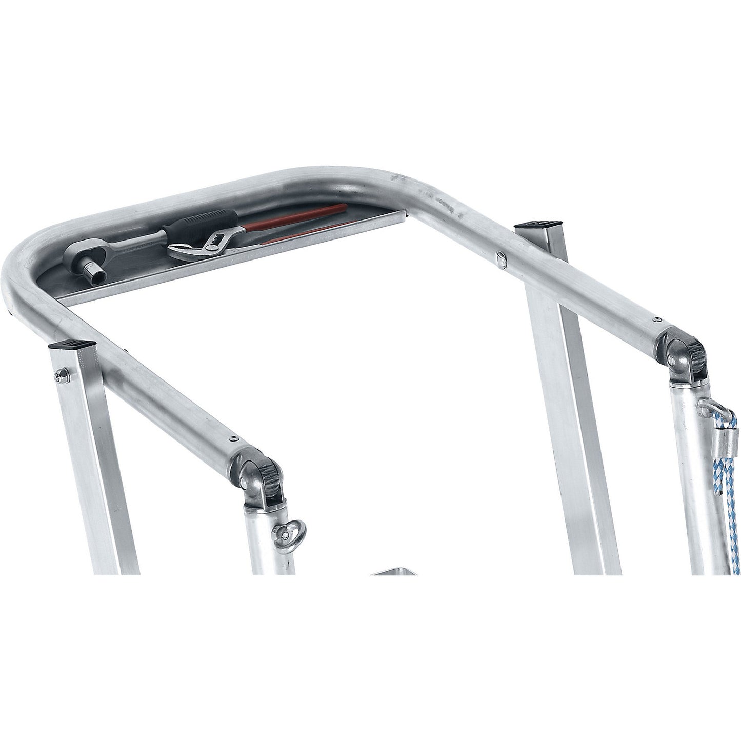 Telescopic mobile safety steps, made of aluminium, 7 rungs with stabilisers.