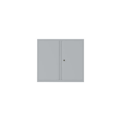 ESSENTIALS double door cupboard, 1 shelf, 2 file heights, silver.