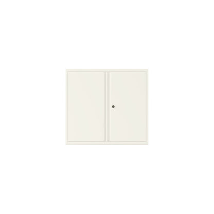 ESSENTIALS double door cupboard, 1 shelf, 2 file heights, traffic white.
