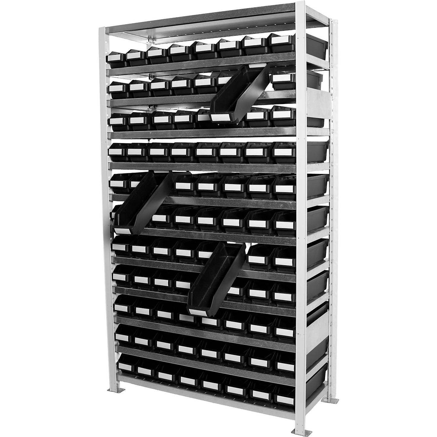 Boltless shelving unit, with ESD open fronted storage bins, HxWxD 1790 x 1000 x 400 mm, 88 open fronted storage bins.