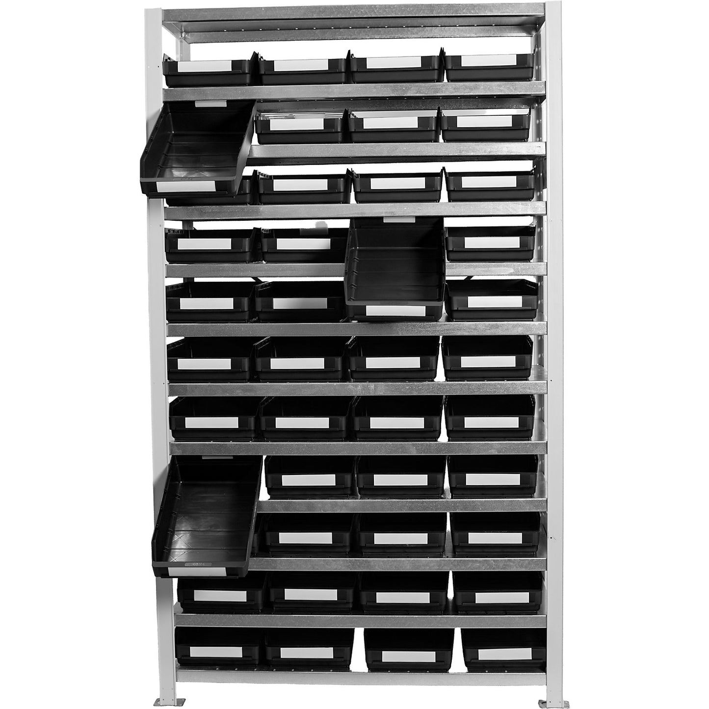 Boltless shelving unit, with ESD open fronted storage bins, HxWxD 1790 x 1000 x 400 mm, 44 open fronted storage bins.