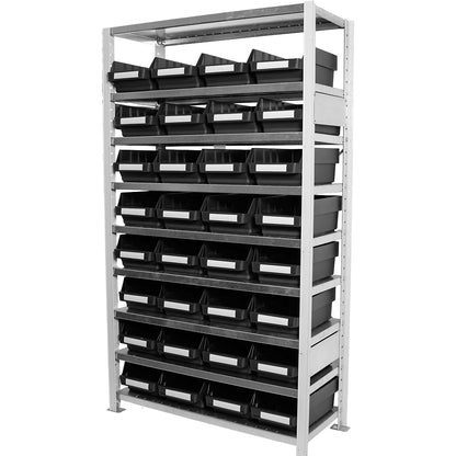 Boltless shelving unit, with ESD open fronted storage bins, HxWxD 1790 x 1000 x 400 mm, 32 open fronted storage bins.