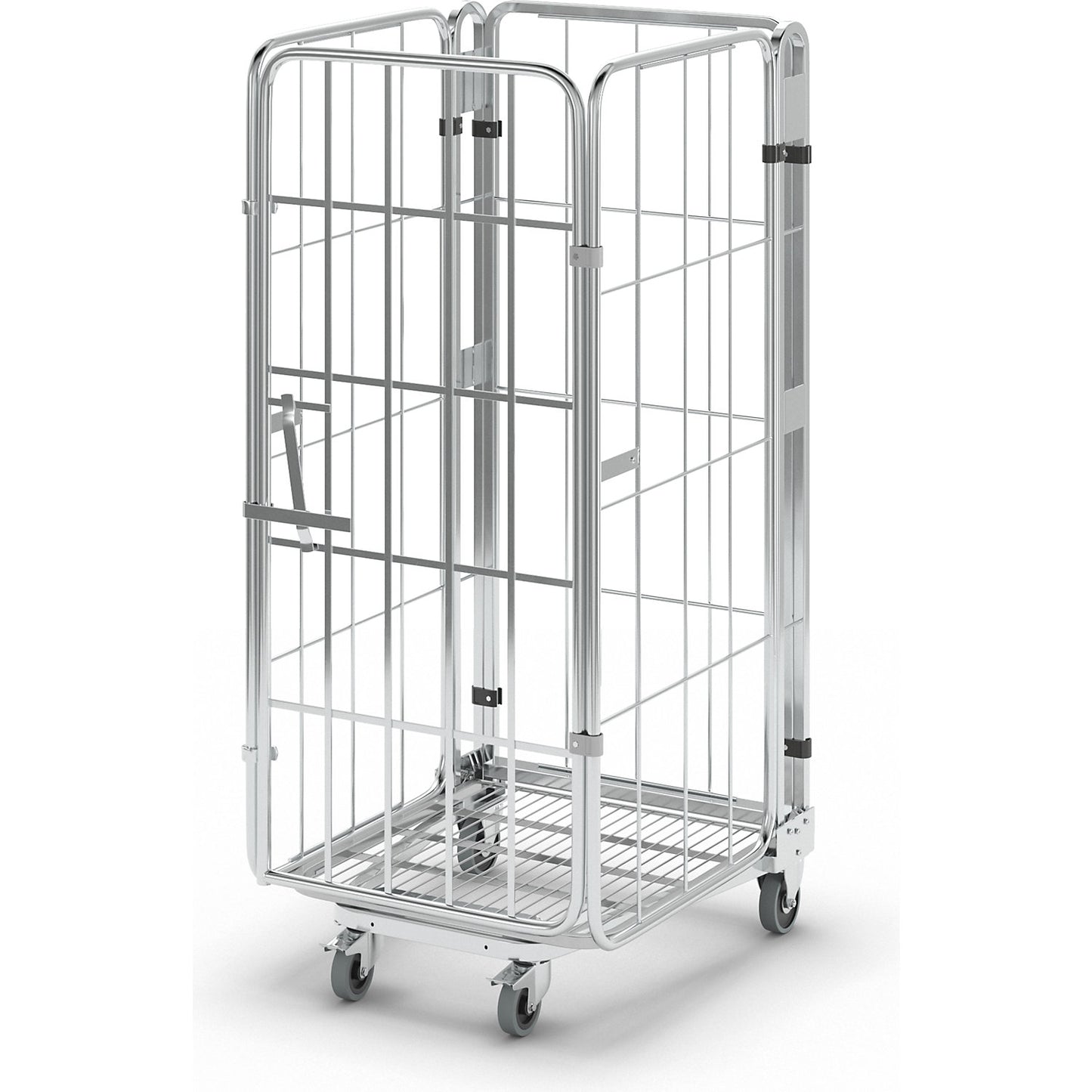 Roll container, nestable, 4-sided, with mesh shelf, HxWxD 1660 x 729 x 818 mm.