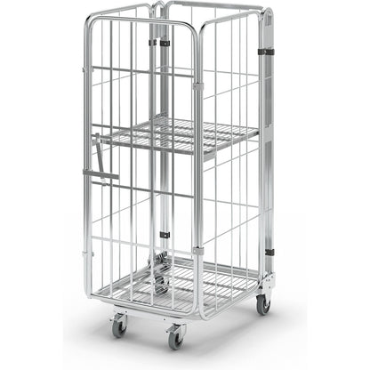 Roll container, nestable, 4-sided, with mesh shelf, HxWxD 1660 x 729 x 818 mm, with 1 shelf.