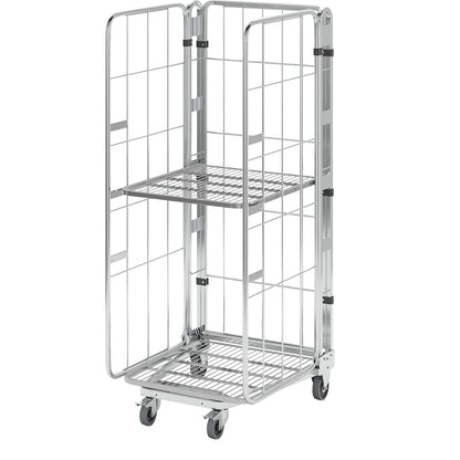 Roll container, nestable, 3-sided, with mesh shelf, HxWxD 1770 x 729 x 818 mm, with 1 shelf.