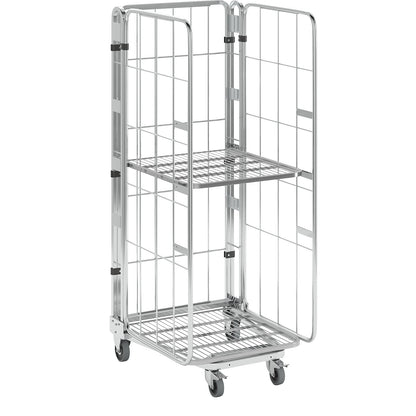 Roll container, nestable, 3-sided, with mesh shelf, HxWxD 1770 x 729 x 818 mm, with 1 shelf.