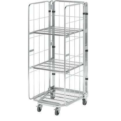 Roll container, nestable, 3-sided, with mesh shelf, HxWxD 1770 x 729 x 818 mm, with 2 shelves.
