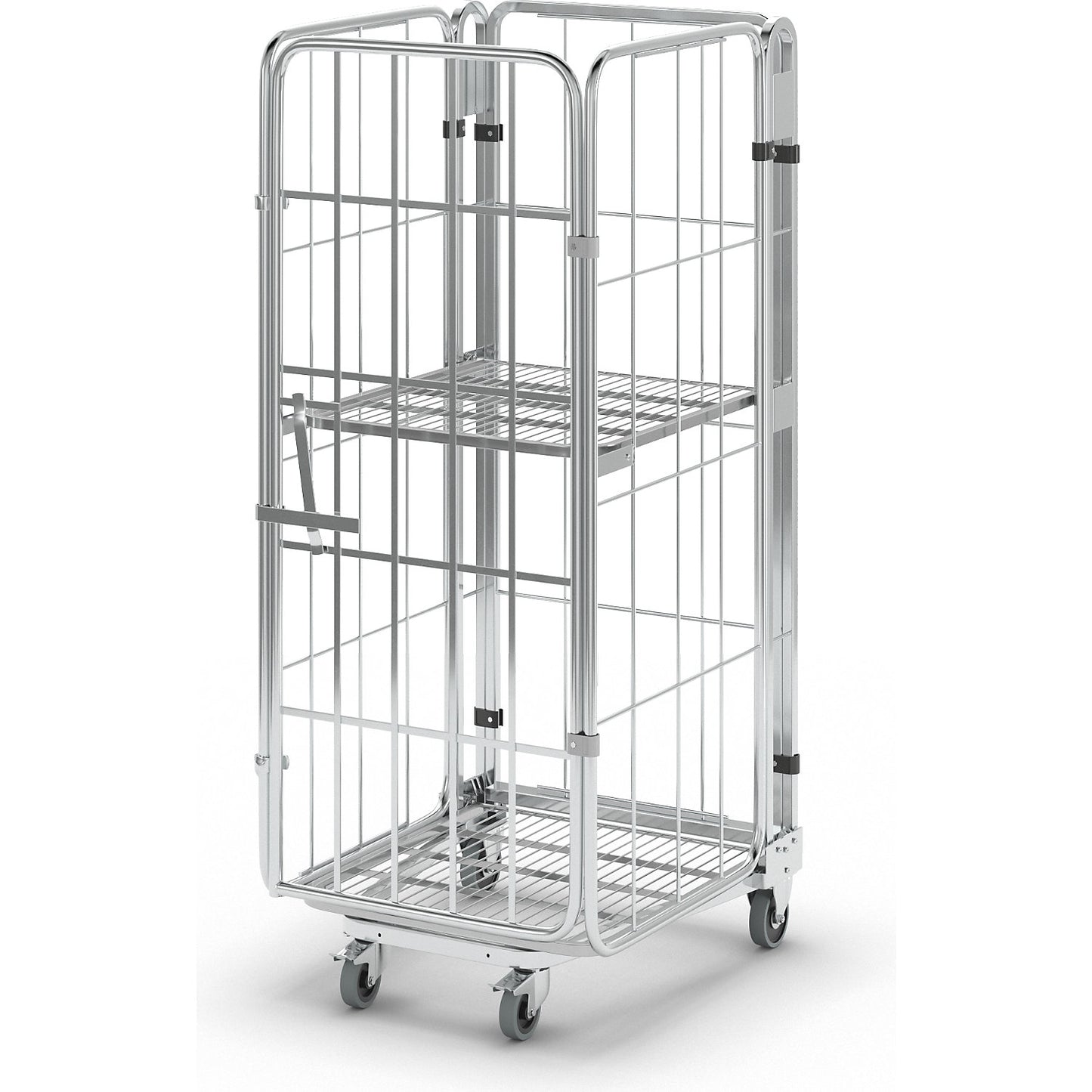 Roll container, nestable, 4-sided, with mesh shelf, HxWxD 1770 x 729 x 818 mm, with 1 shelf.